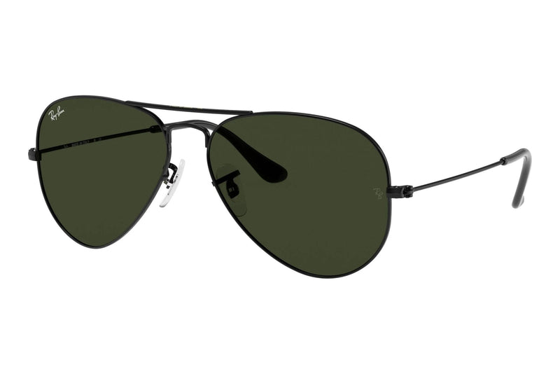 Ray-Ban RB3025 Aviator Large Metal L2823 Sonnenbrille Schwarz glänzend Grün Gr. 58