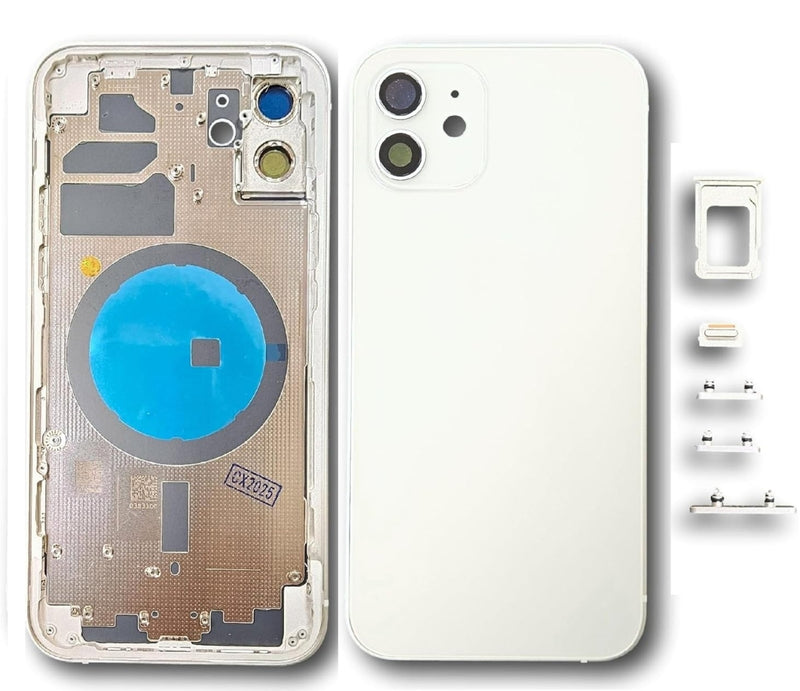 Akkudeckel Backcover für iPhone 12 Weiß Simkart Slot, Kamera Linse, Seiten-Knöpfe #AS071715
