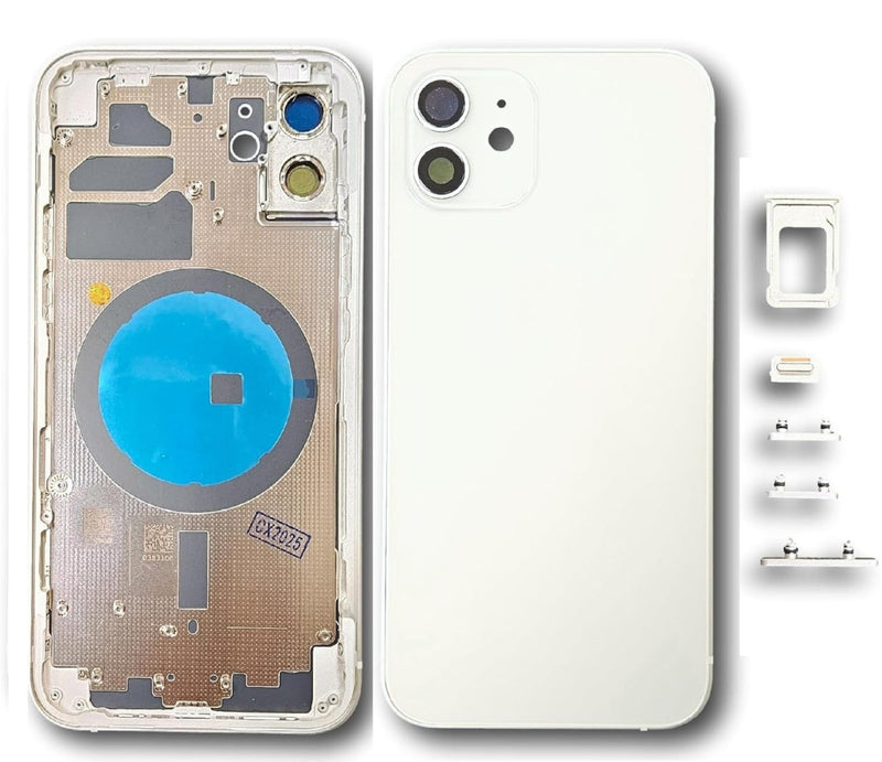 Akkudeckel Backcover für iPhone 12 Weiß Simkart Slot, Kamera Linse, Seiten-Knöpfe #AS071715