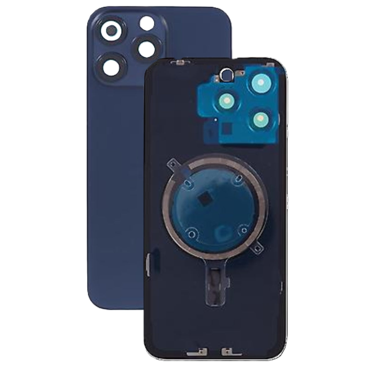 Akkudeckel Backcover für iPhone 15 Pro Max Blau Titan Kamera Linse, Magnet Metallplatte #AS137221