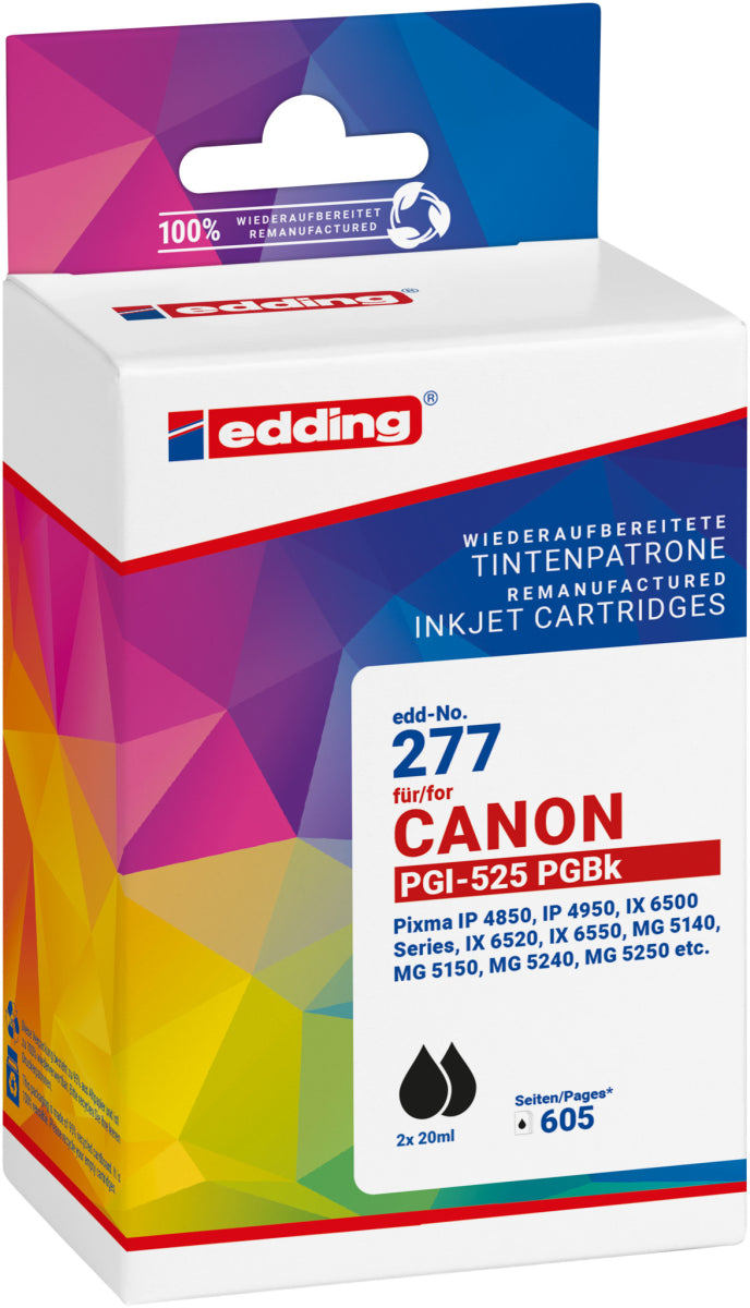 Edding Tintenpatrone 2er-Pack für Canon PGI-525BK PIXMAiP4850 iP4950 MG5150