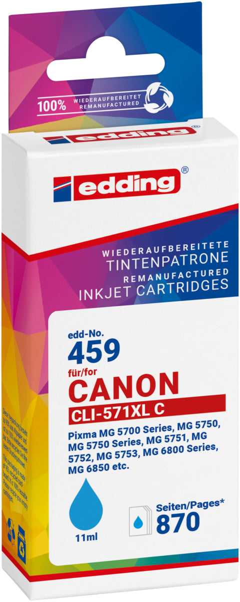 Edding Tintenpatrone für Canon CLI-571C-XL PIXMAMg5750 MG5751 MG5752 MG6850