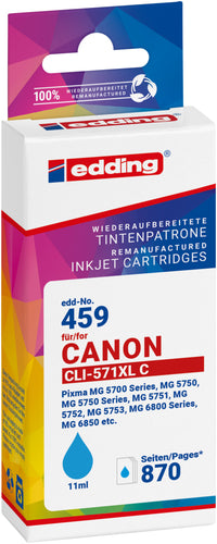 Edding Tintenpatrone für Canon CLI-571C-XL PIXMAMg5750 MG5751 MG5752 MG6850