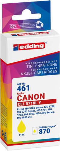 Edding Tintenpatrone für Canon CLI-571Y-XL PIXMAMg5750 MG5751 MG5752 MG6850