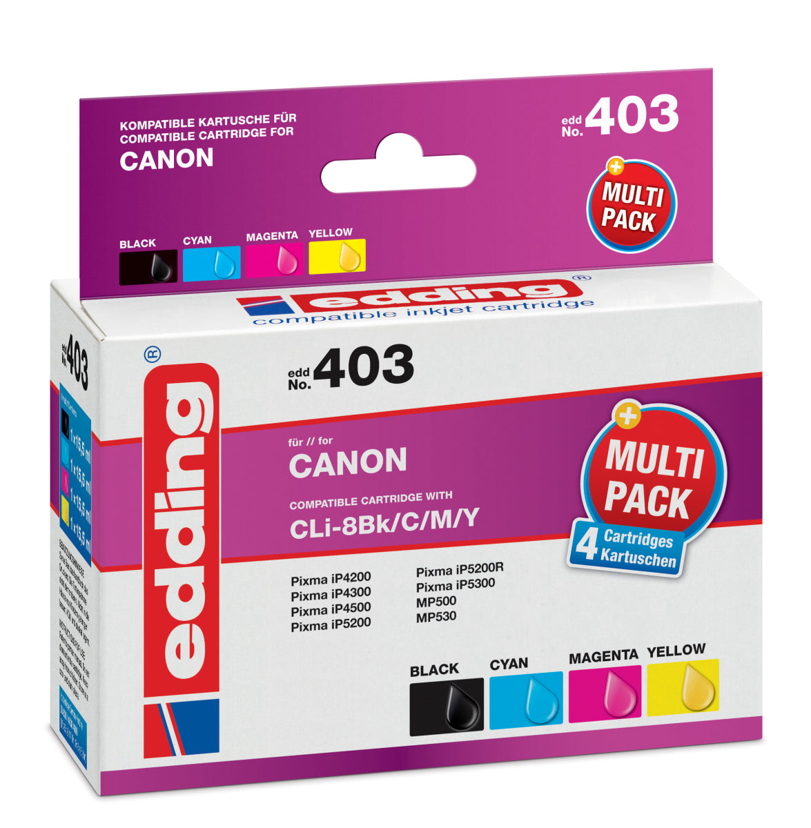 Edding Tintenpatronen Multipack für Canon CLI-8BK C M Y PIXMAiP4200 iP5200