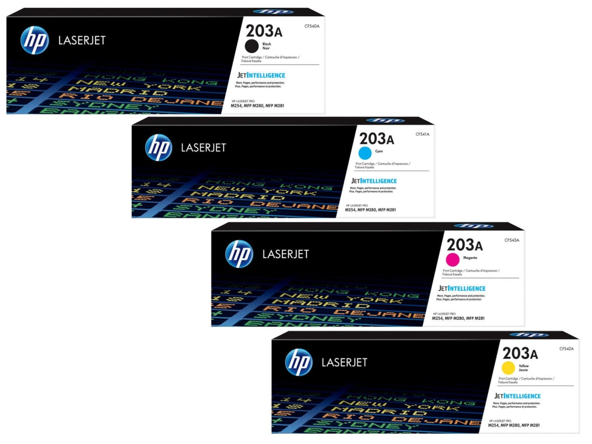 HP 203A 4er Pack // Original Toner Cyan Magenta Gelb Schwarz CF540A, CF542A, CF541A, CF543A