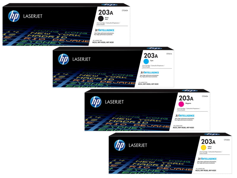 HP 203A 4er Pack // Original Toner Cyan Magenta Gelb Schwarz CF540A, CF542A, CF541A, CF543A