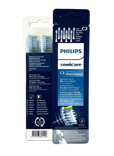 Philips Sonicare C3 Premium Plaque Defence Ersatzbürstenköpfe Weiß HX9048/17 – 8er Pack, Medium, Standardgröße