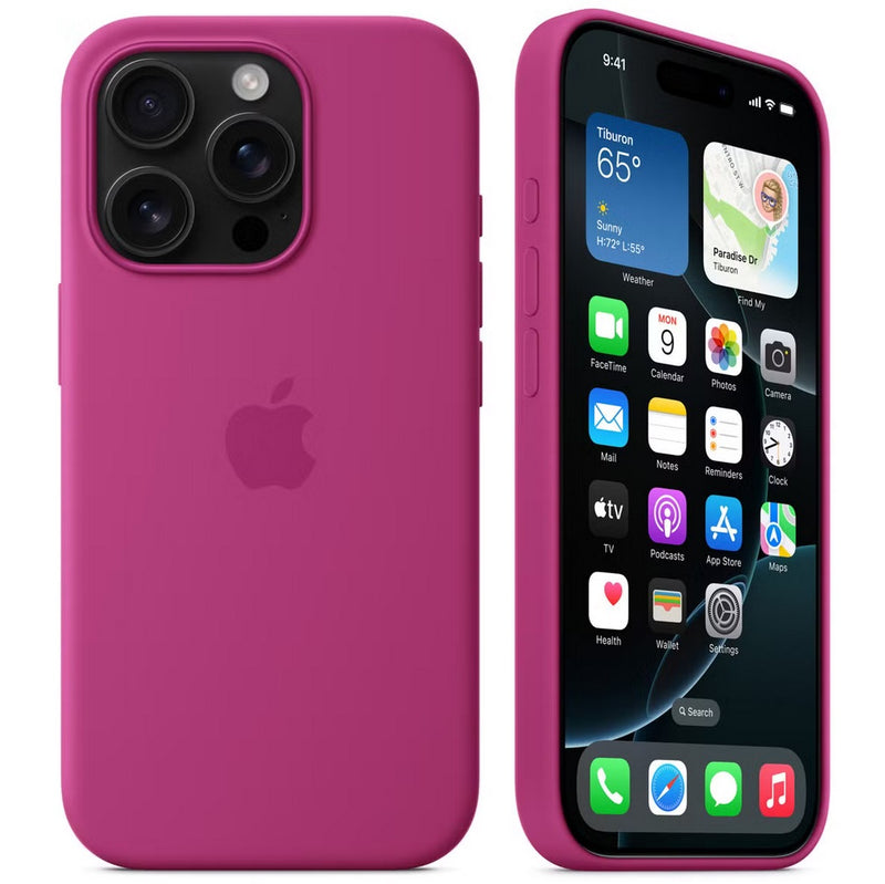 Silikon Tasche Case für Apple iPhone 16 Pro Pink/Lila, Fuchsia - MagSafe Model A3315 #MYNZ3FE/A